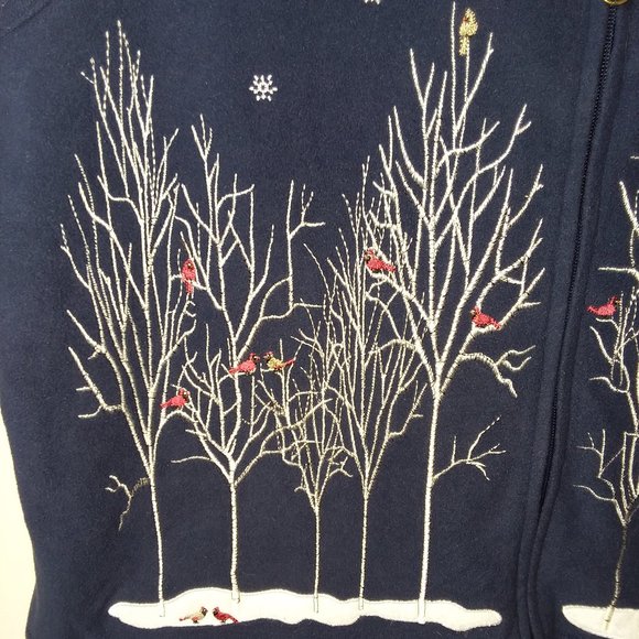 Rebecca Malone Navy Blue Cardinals Winter Trees Fleece Vest XL - Picture 2 of 8